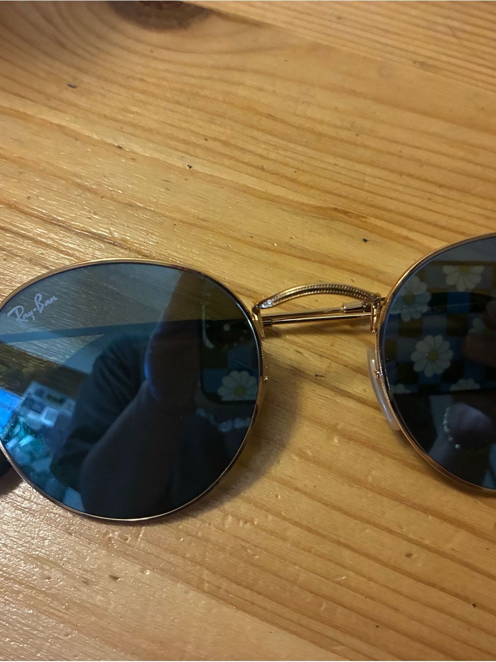 Ray-Ban Gold Frame Sunglasses with Blue Lenses - Picture 2 of 3